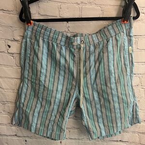 Onia Swim Trunk‎ Shorts Men’s Blue Gray Stripe Print Mesh Lined Pockets Size L